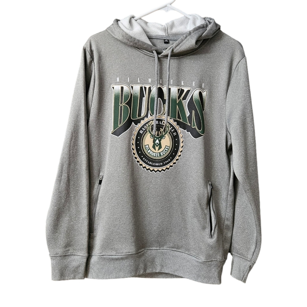 Milwaukee Bucks Hoodie Gray Men's Size M READ